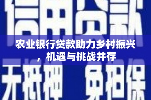 丰满农业银行贷款助力乡村振兴，机遇与挑战并存